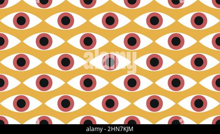 Eyes symbols on yellow background. Vintage colored. Stock Vector