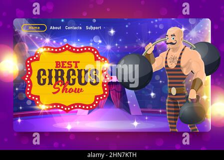 Shapito circus vector landing page with cartoon horse rider acrobat on ...