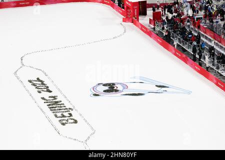 Zhangjiakou, Hebei, China. 14th Feb, 2022. General view Ski Jumping : Men's Team large hill during the Beijing 2022 Olympic Winter Games at National Ski Jumping Centre in Zhangjiakou, Hebei, China . Credit: Koji Aoki/AFLO SPORT/Alamy Live News Stock Photo