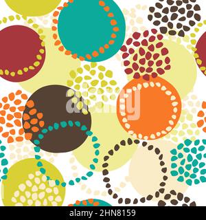 Abstract retro seamless pattern with circles, dots and round shapes Stock Vector