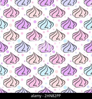 Meringues cookies seamless pattern. Marshmallow and zephyr vector illustration. French sweet cream dessert Stock Vector