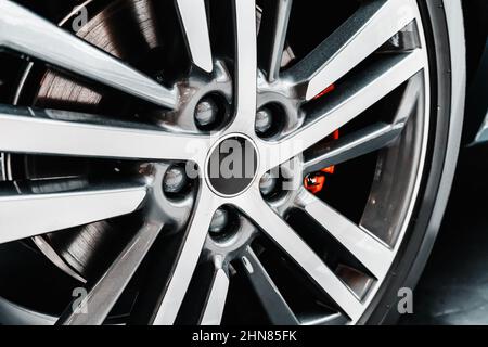 low profile tire and wheel on a luxury and expensive car Stock Photo