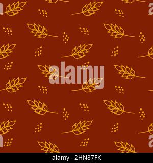 Wheat seamless pattern. Vector seamless pattern with silhouettes of wheat ears. Whole grain, natural. Vector illustration. Corn texture. Stock Vector
