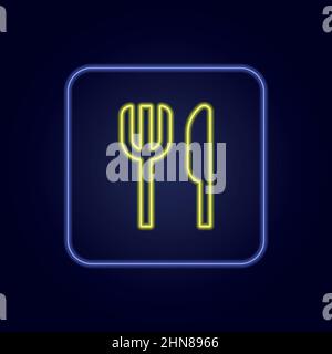 Beautiful stylish colorful neon cutlery sign icon - Vector illustration Stock Vector