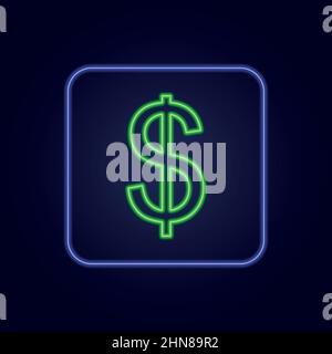 Beautiful stylish colorful neon dollar icon - Vector illustration Stock Vector