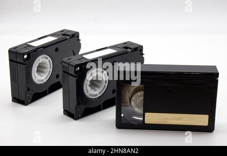 Vintage Mini DV video tape cassette isolated on white background. Retro style technology from the 90s Stock Photo