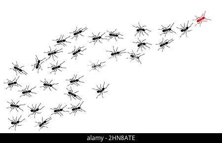 Worker ants trail line flat style design vector illustration isolated on white background. Stock Vector