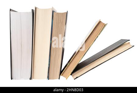 Falling books stack isolated on white background. Study in school, college, university concept. Reading literature. High quality photo Stock Photo