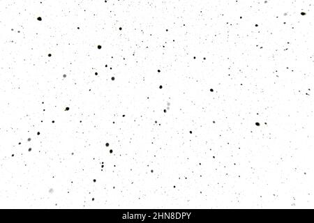 Black and gray spots against white. Bigger blurred grey spots and smaller spots or particles on white. Spotted abstract background. Stock Photo