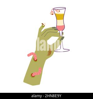 Dead zombie hand holding bloody cocktail isolated Stock Photo