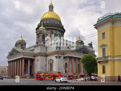 Saint Petersburg / Russia-09.01.2020: St. Isaac's Cathedral. View of the main facade with a high dome from Malaya Morskaya street. Classical architect Stock Photo