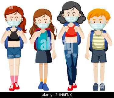 Set of different people wearing masks illustration Stock Vector