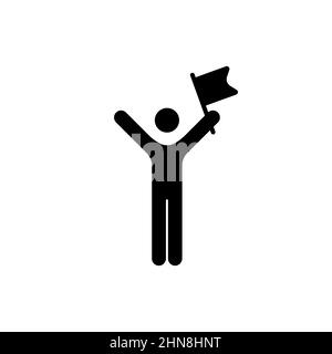 Men holding flag icon. Business, success, leadership, achievement and goal concept. Vector on isolated white background. EPS 10.. Stock Vector