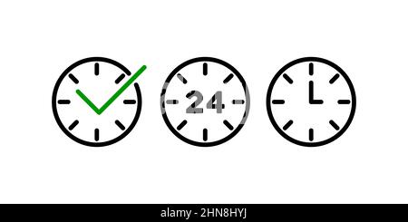 Clock icon set. Alarm, timer. 24 hours support service. Vector on isolated white background. EPS 10. Stock Vector