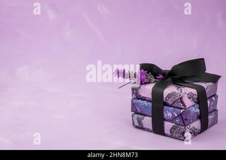 lavender soap on pink background Stock Photo