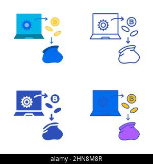 Cryptojacking icon set in flat and line style. Hacker attack symbol. Vector illustration. Stock Vector