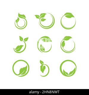Green leaves logo.green leaf icons set vector template Stock Vector