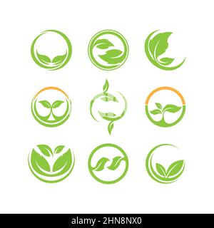 Green leaves logo.green leaf icons set vector template Stock Vector