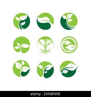 Green leaves logo.green leaf icons set vector template Stock Vector