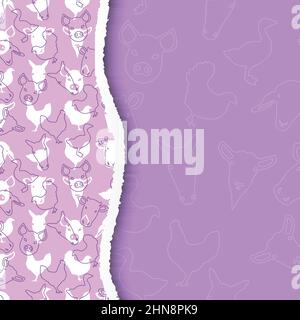 Farm Theme Purple Background Design for Children with Domestic Farm Animals Stock Vector