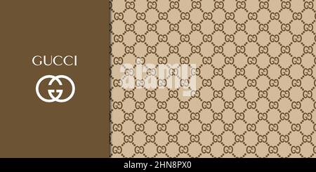 Vinnytsia, Ukraine - February 14, 2022: Official Pattern Gucci. Vector illustration EPS10 Stock Vector