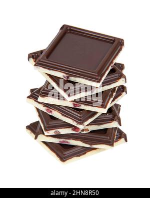 Chocolate block pieces tower isolated on the white background Stock Photo