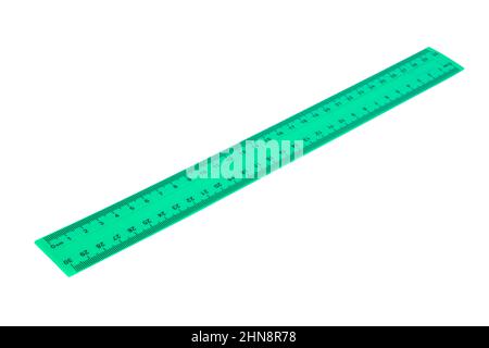 Green centimeter ruler isolated on the white background Stock Photo