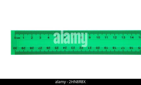 Green centimeter ruler isolated on the white background Stock Photo