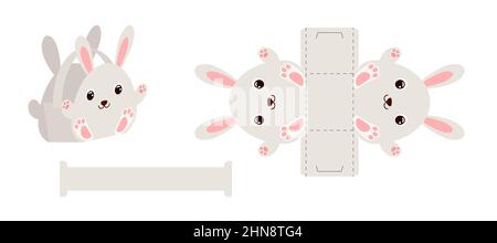 Simple packaging favor box bunny design for sweets, candies, small presents, bakery. Party package die cut template, great design for any purposes, bi Stock Vector