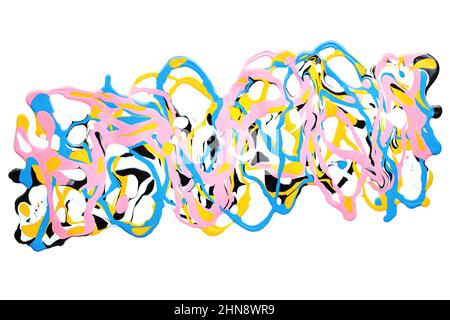 fluid acrylic art, colorful ink splashing, hand paint, wave illustration, abstract line, texture or background Stock Photo