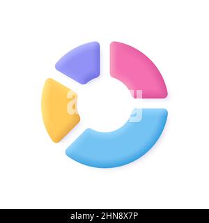 Circle diagram, four parts pie chart. Business, financial report, presentation, statistics, data analytics, optimization. 3d vector icon. Cartoon mini Stock Vector