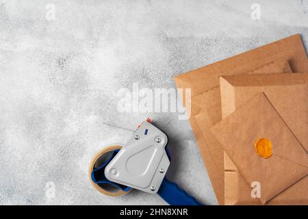 Close up shot of stack of padded mailing envelopes Stock Photo