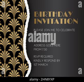 Art Deco Great Gatsby Style Modern Birthday Invitation Design Stock Vector