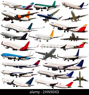 Collage of different passenger airplanes Stock Photo