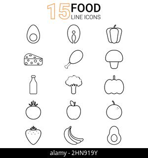 Set of contour icons of healthy food Stock Vector