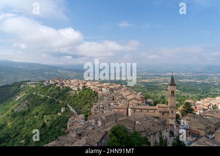 View from Cantello-Caldora Castle, Medieval village, Pacentro, Abruzzo, Italy, Europe Stock Photo