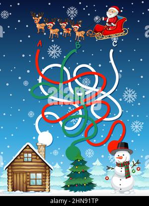 Maze game template in Christmas theme illustration Stock Vector