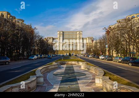 Bucharest, Romania February 13, 2022.Palace of the Parliament(known before the 1989 revolution as the House of the Republic or the House of the People Stock Photo