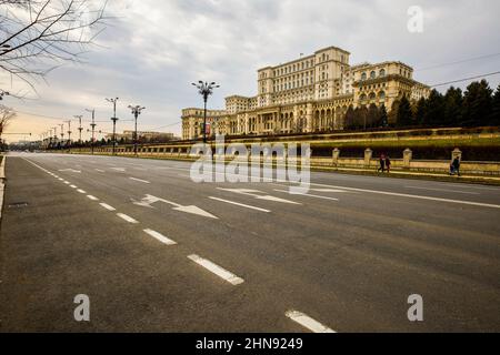 Bucharest, Romania February 13, 2022.Palace of the Parliament(known before the 1989 revolution as the House of the Republic or the House of the People Stock Photo