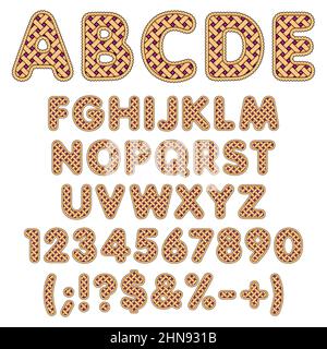 Alphabet, letters, numbers and signs from berry pie. Isolated vector objects on a white background. Stock Vector
