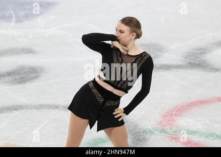 Beijing, China. 15th Feb, 2022. BEIJING, CHINA - FEBRUARY 15: competing on the Women Single Skating during the Beijing 2022 Olympic Games at the Capital Indoor Stadium on February 15, 2022 in Beijing, China (Photo by Iris van den Broek/Orange Pictures) NOCNSF Credit: Orange Pics BV/Alamy Live News Stock Photo