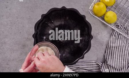 Empty Baking Pan Prepared Bake Lemon Pound Cake Stock Photo by