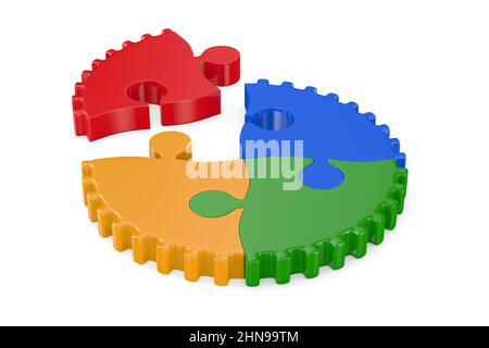 puzzle pieces link in circle on white background. Isolated 3d illustration Stock Photo