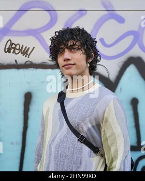 Nick Kaufmann posing for photographers before Fendi fashion show during