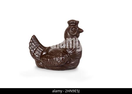 Chocolate Easter chicken isolated on white. Stock Photo