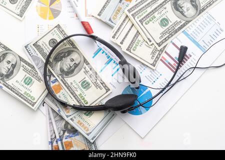 money concept, graph, chart document and pen on desktop. Stock Photo