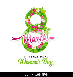 International Women's Day March 8 spring flowers number. Happy womens day elegant vector lettering on white background Stock Vector