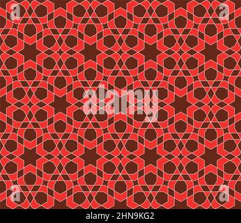 Seamless geometric ornament based on traditional islamic art. .Great design for fabric,textile,cover,wrapping paper,background.Red colors. Stock Vector