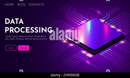 CPU or microprocessor background. Electronic industry or artificial intelligence concept. Landing page template Stock Photo