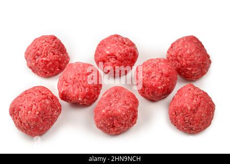 Raw meat balls isolated on white background. Stock Photo